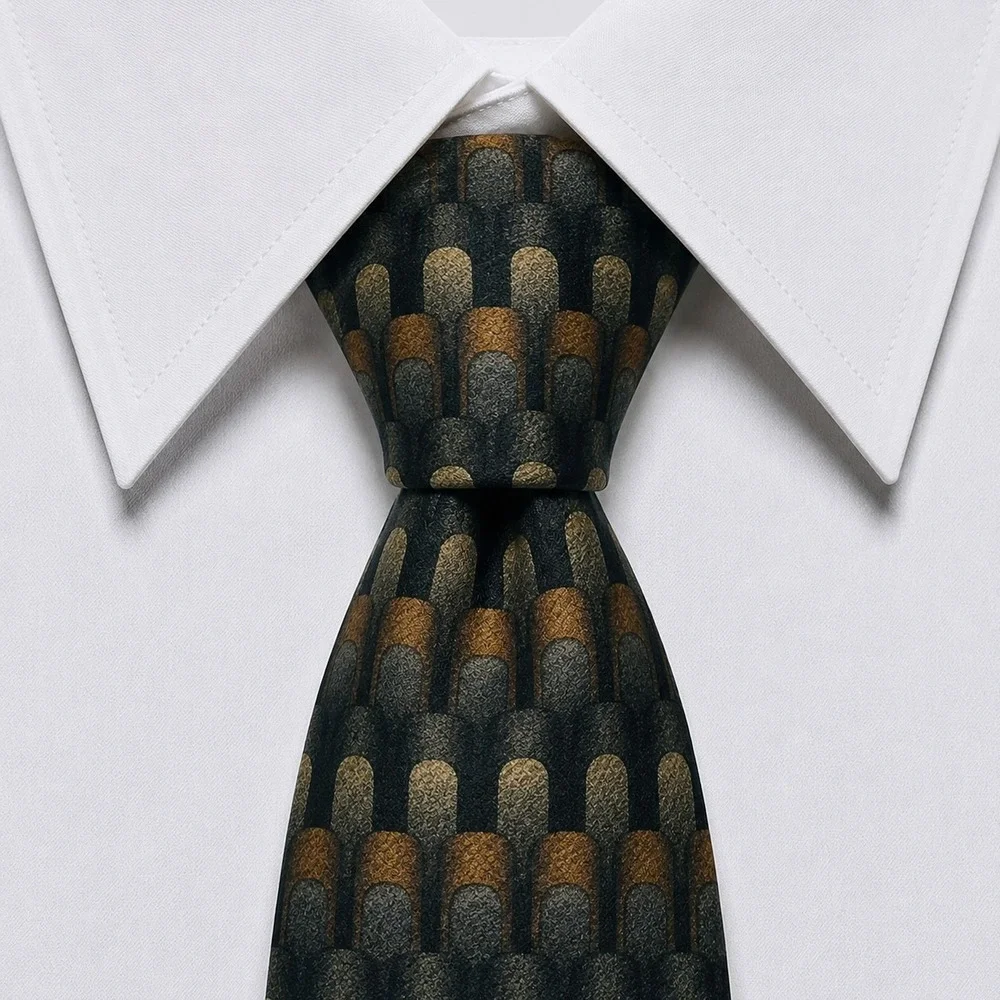 Dancing Bear Grateful Dead Tie Men's  Bronze Gold Silk Geometric Scallop Necktie